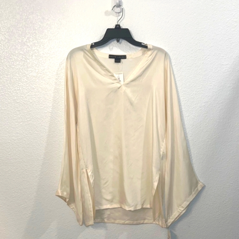 Ralph Lauren Black Label 100% Silk Bell Sleeve Blouse Top
